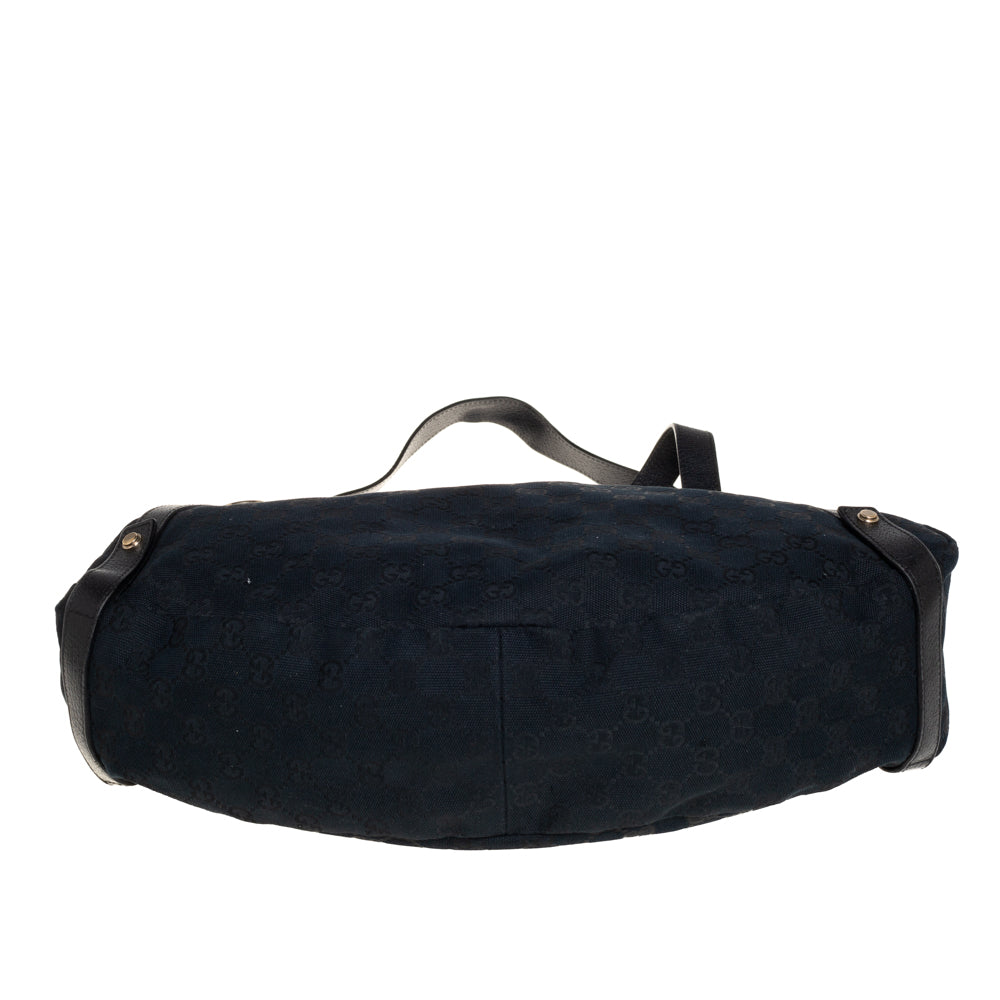 Gucci Black GG Canvas and Leather Abbey Hobo