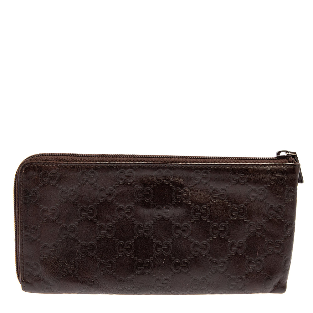 Gucci Dark Brown Guccissima Leather Zip Pouch