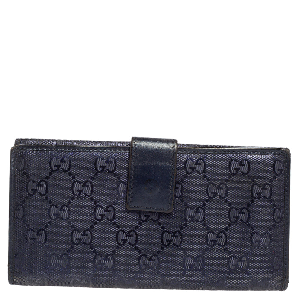 Gucci Blue GG Imprime Canvas Continental Wallet