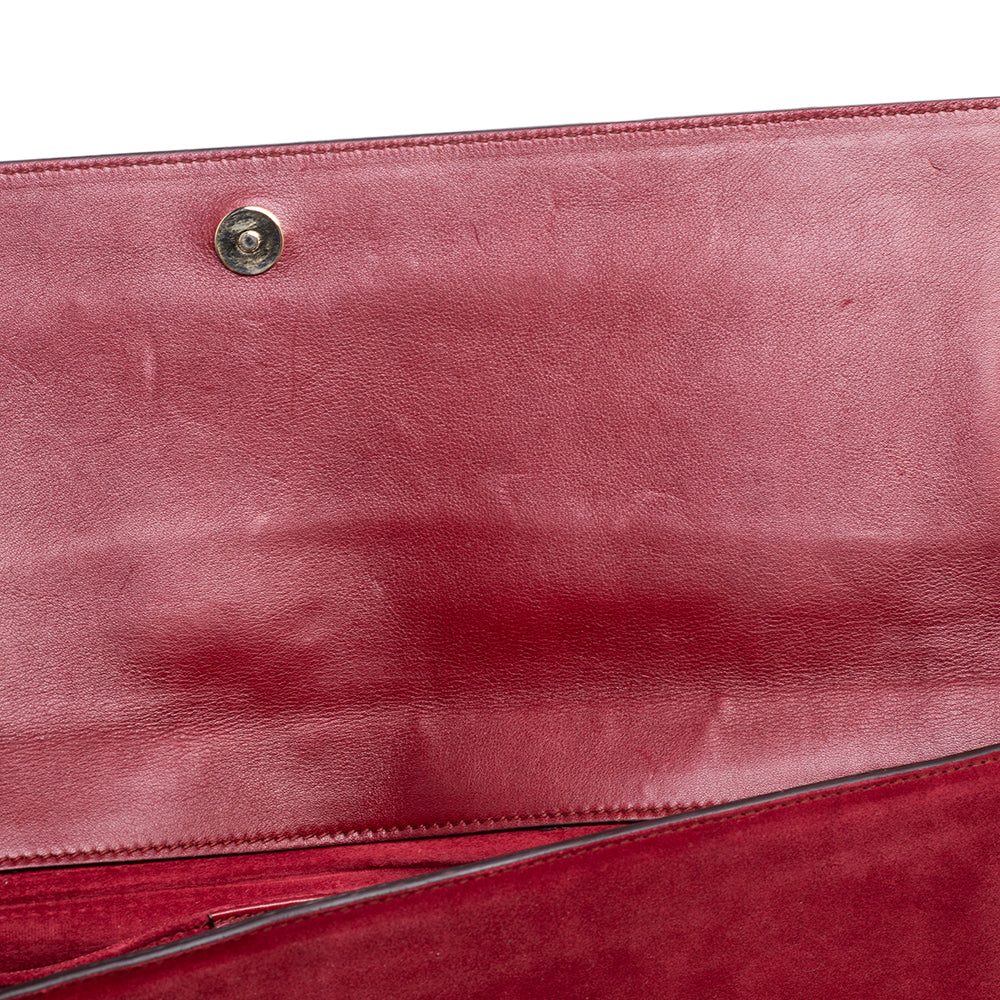 Gucci Red Suede Grommet Buckle Flap Clutch