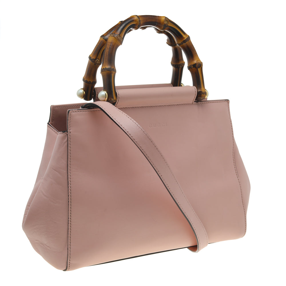 Gucci Light Pink Leather Small Nymphaea Bamboo Tote