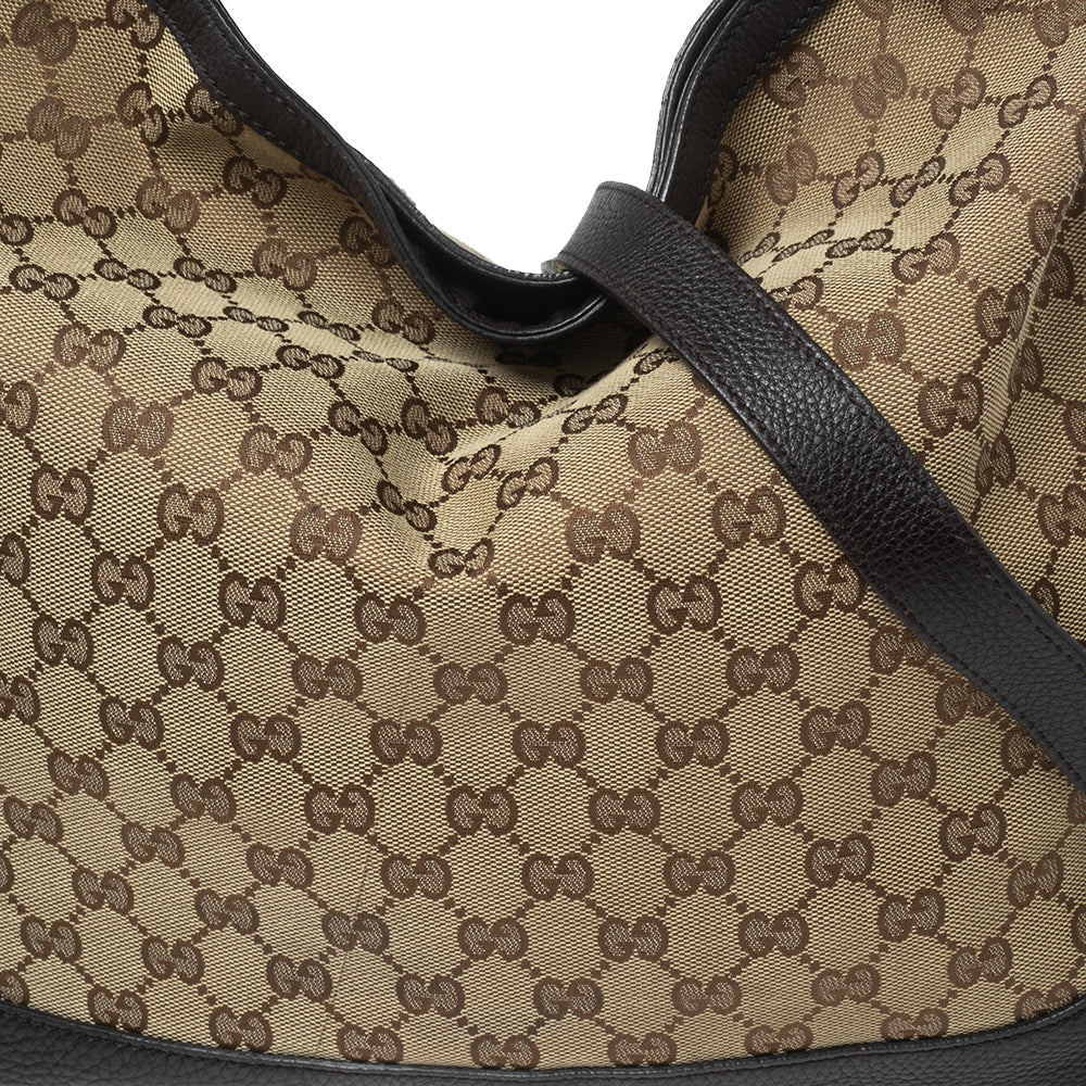 Gucci Beige GG Canvas And Leather Bamboo Shopper Tote