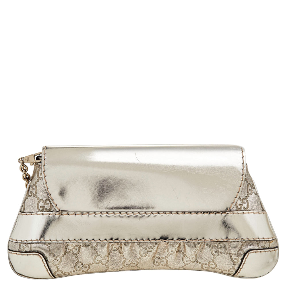 Gucci Metallic Gold Guccissima Leather Queen Bow Chain Clutch