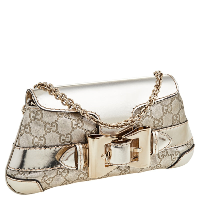 Gucci Metallic Gold Guccissima Leather Queen Bow Chain Clutch