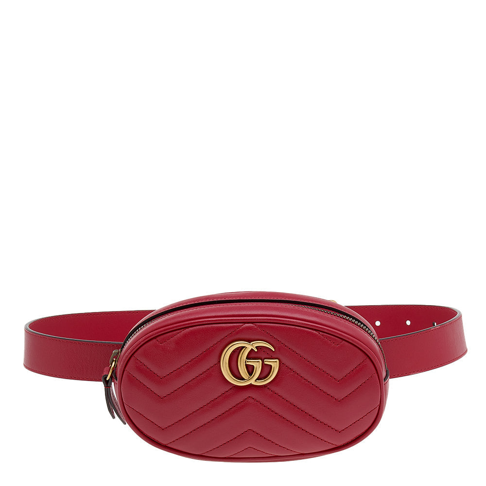 Gucci Red Matelasse Leather GG Marmont Belt Bag