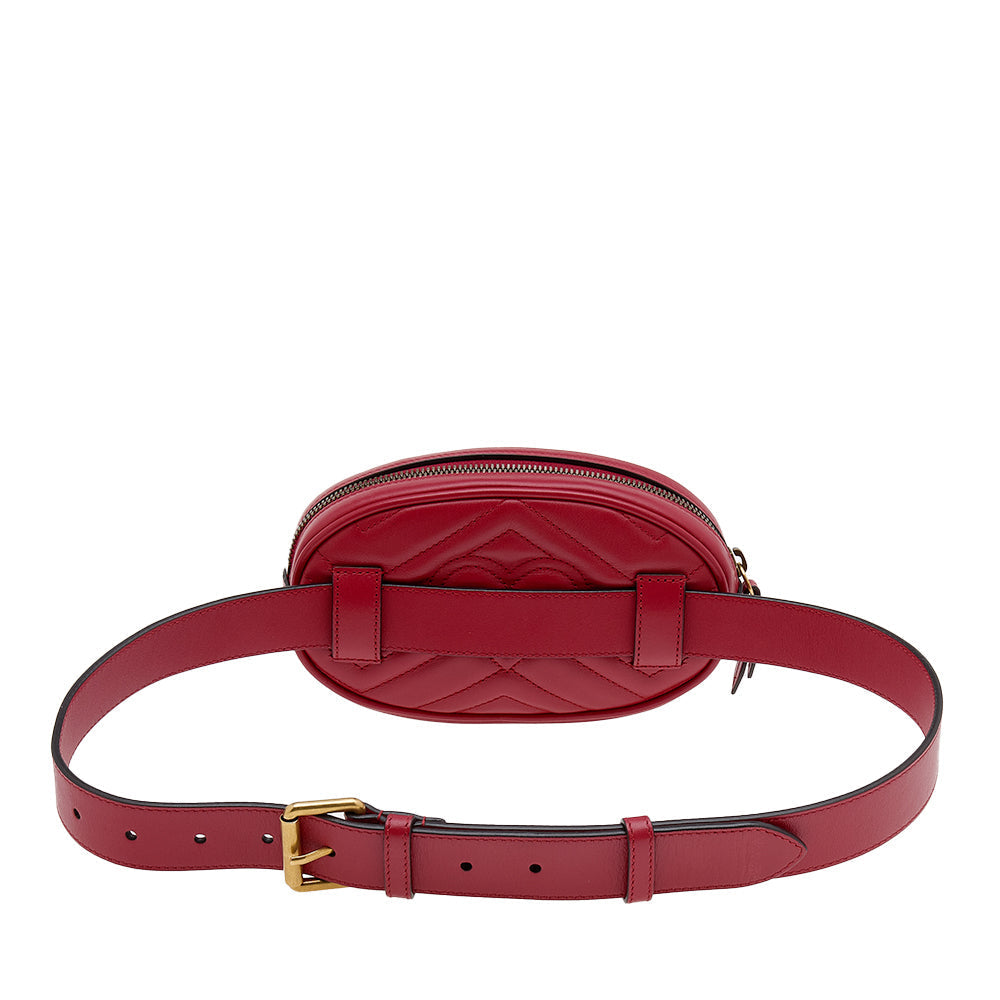 Gucci Red Matelasse Leather GG Marmont Belt Bag