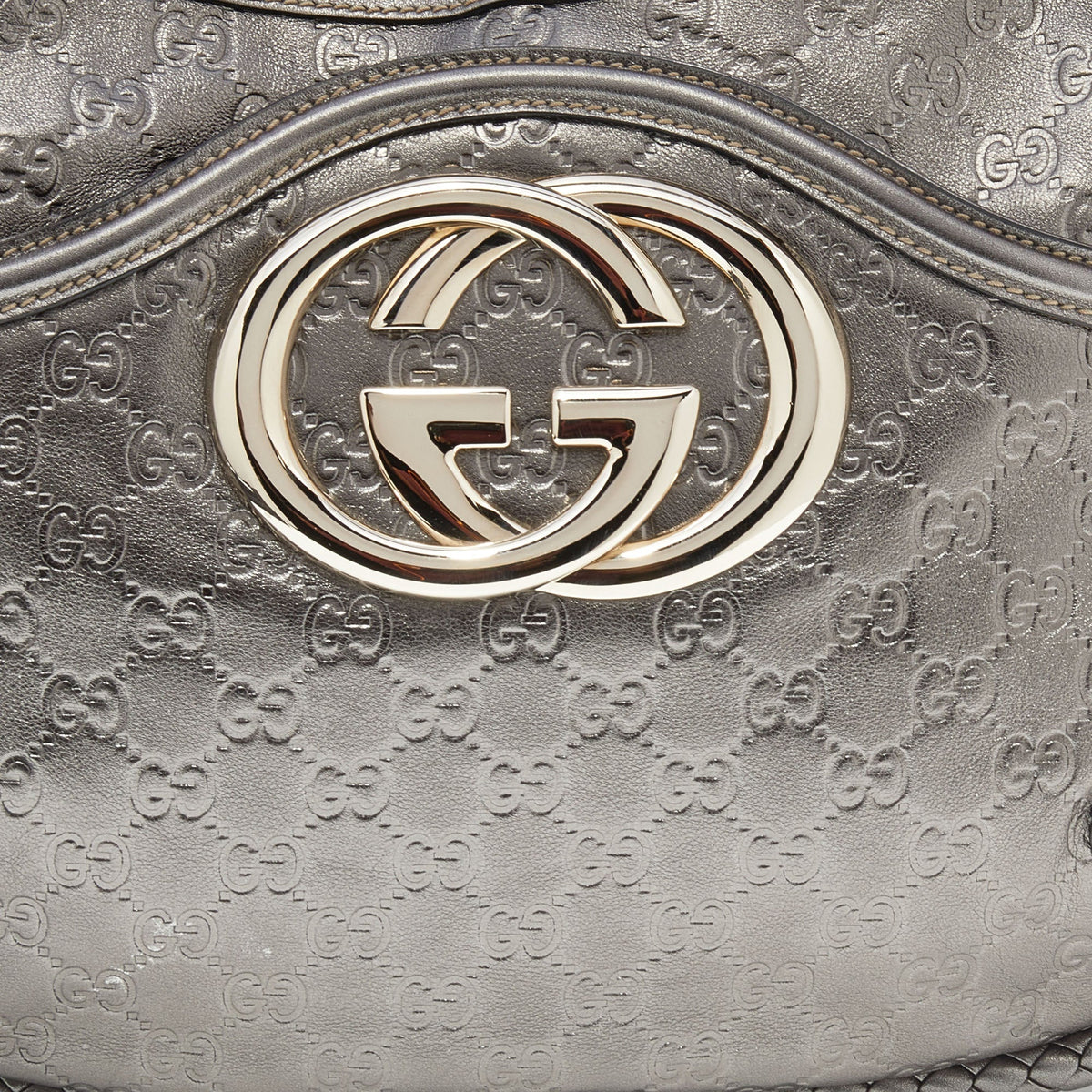 Gucci Metallic Grey Guccissima Leather Medium Britt Shoulder Bag