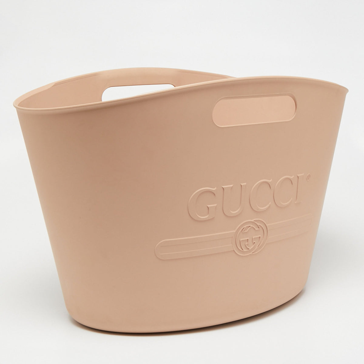 Gucci Beige Rubber Logo Cut Out Handle Tote