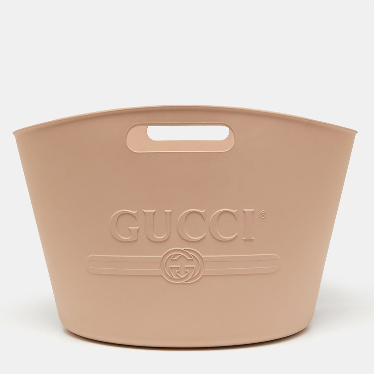 Gucci Beige Rubber Logo Cut Out Handle Tote