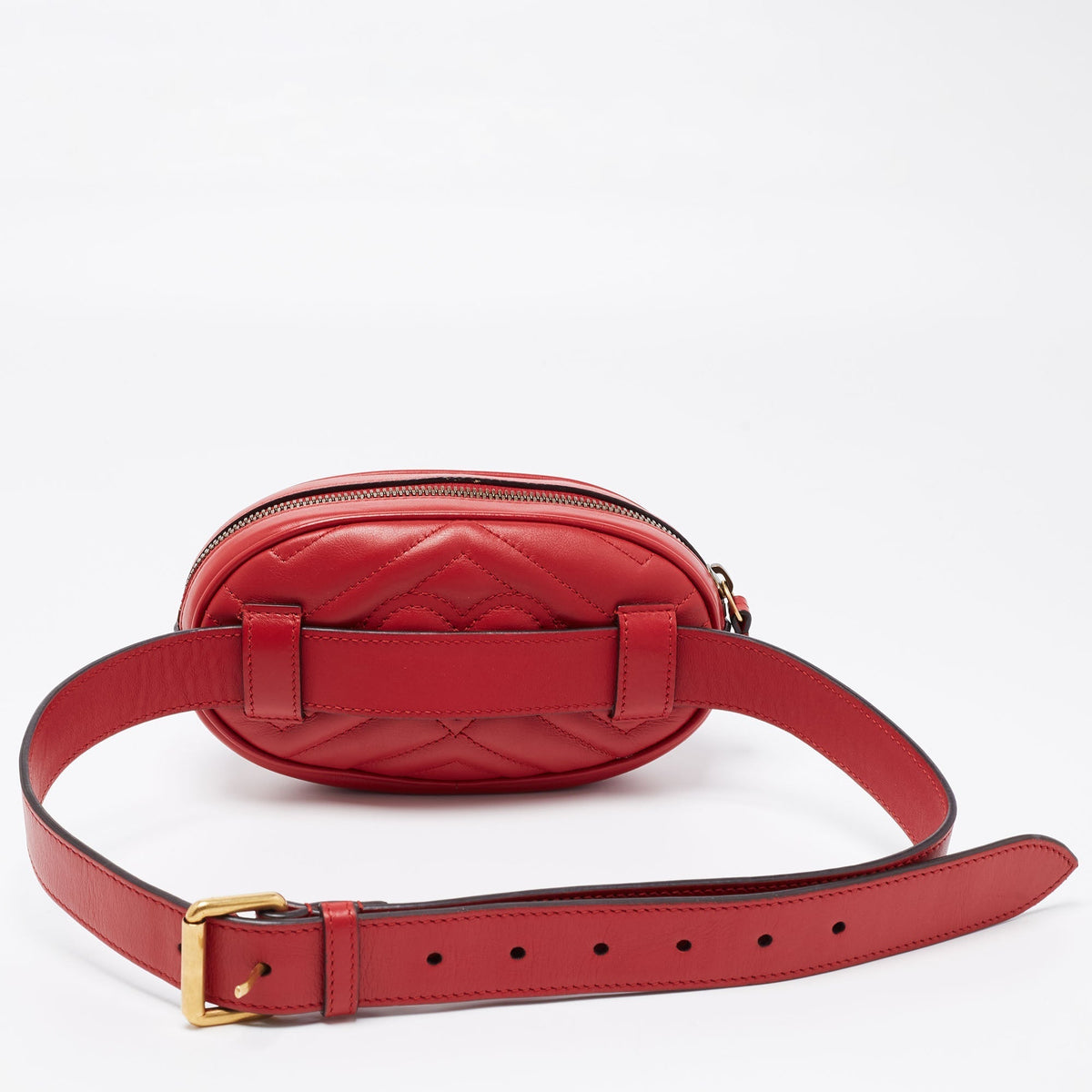 Gucci Red Matelasse Leather GG Marmont Belt Bag