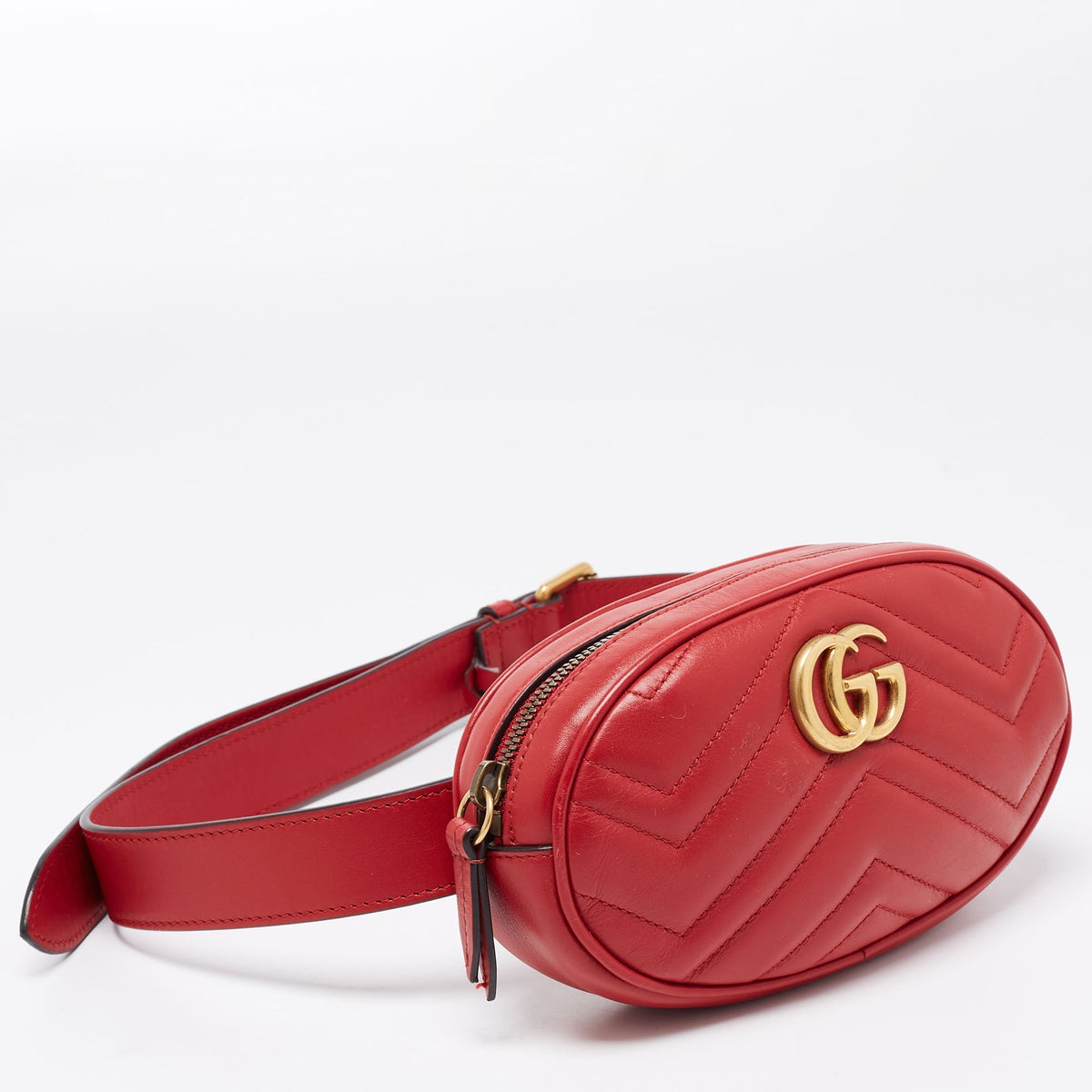 Gucci Red Matelasse Leather GG Marmont Belt Bag