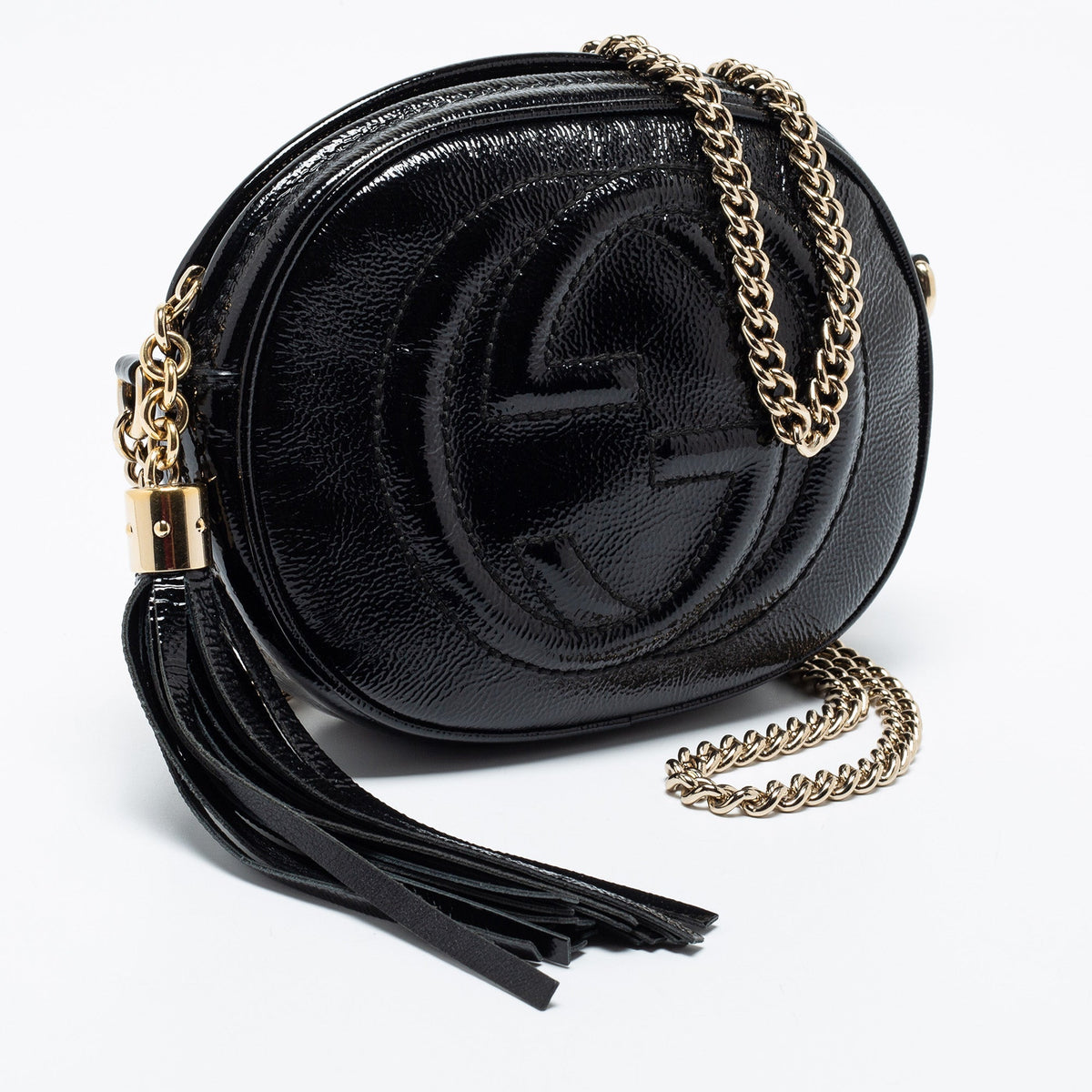 Gucci Black Patent Leather Mini Soho Chain Shoulder Bag