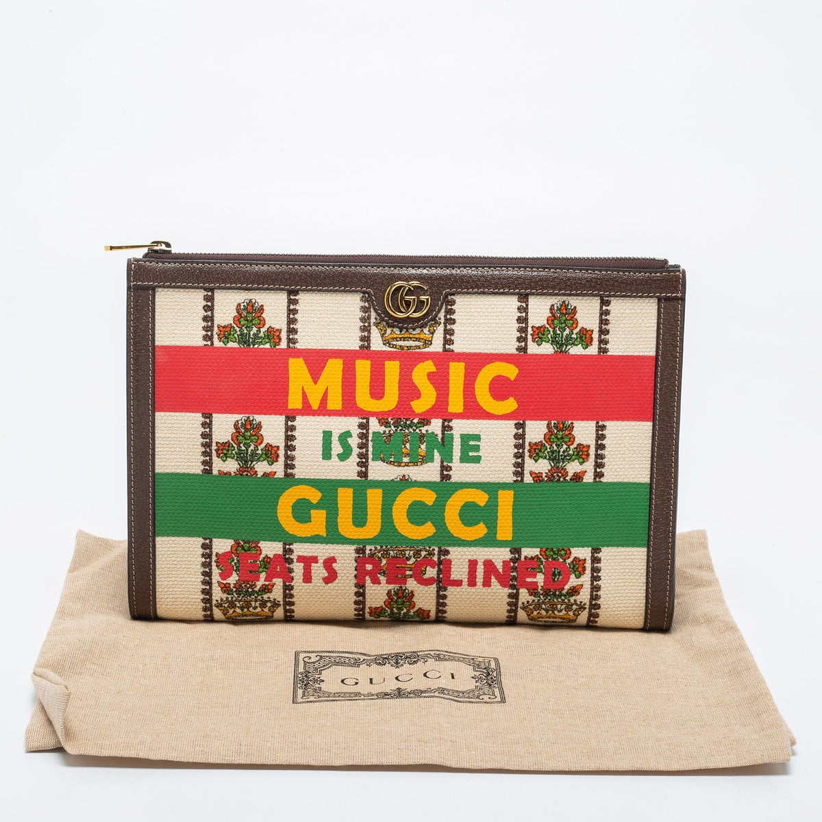Gucci Cream/Brown Canvas And Leather Music is Mine Pouch