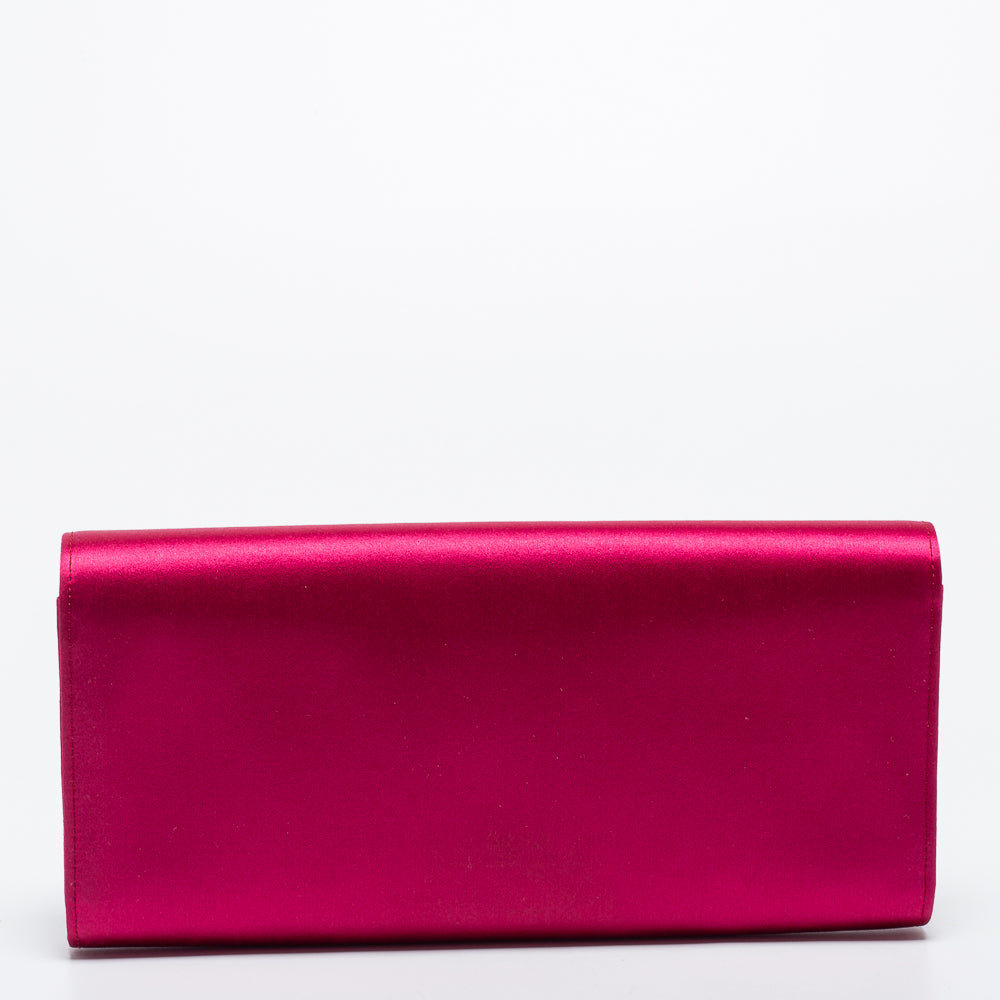 Gucci Pink Satin Crystal Interlocking G Broadway Clutch
