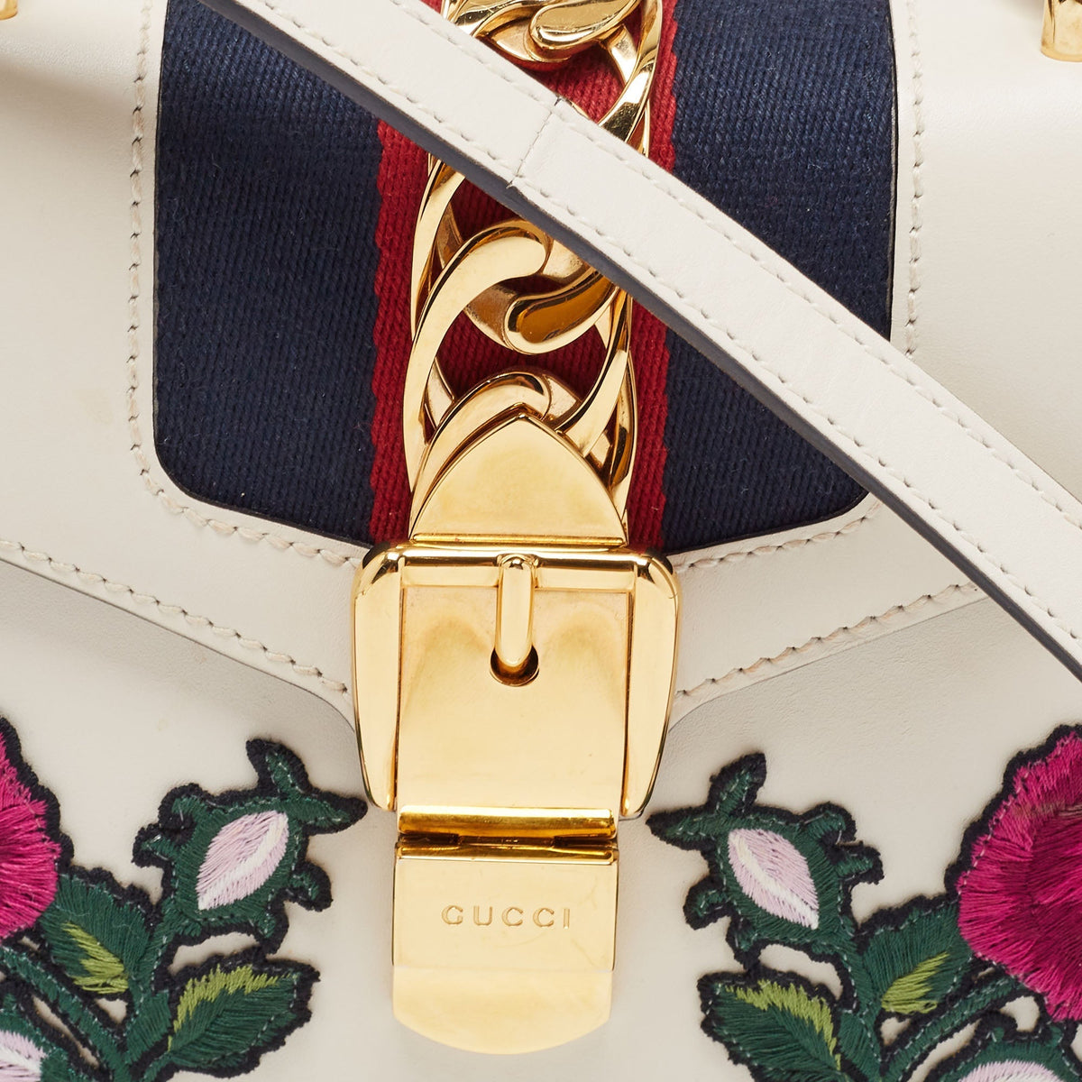 GUCCI White Leather Mini Sylvie Top Handle Bag