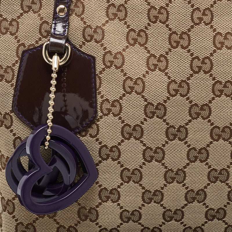 GUCCI Beige/Brown GG Canvas and Patent Leather Small Jolie Web Charms Tote