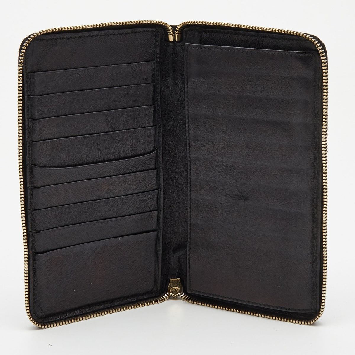 GUCCI Black ssima Leather Zip Around Continental Wallet