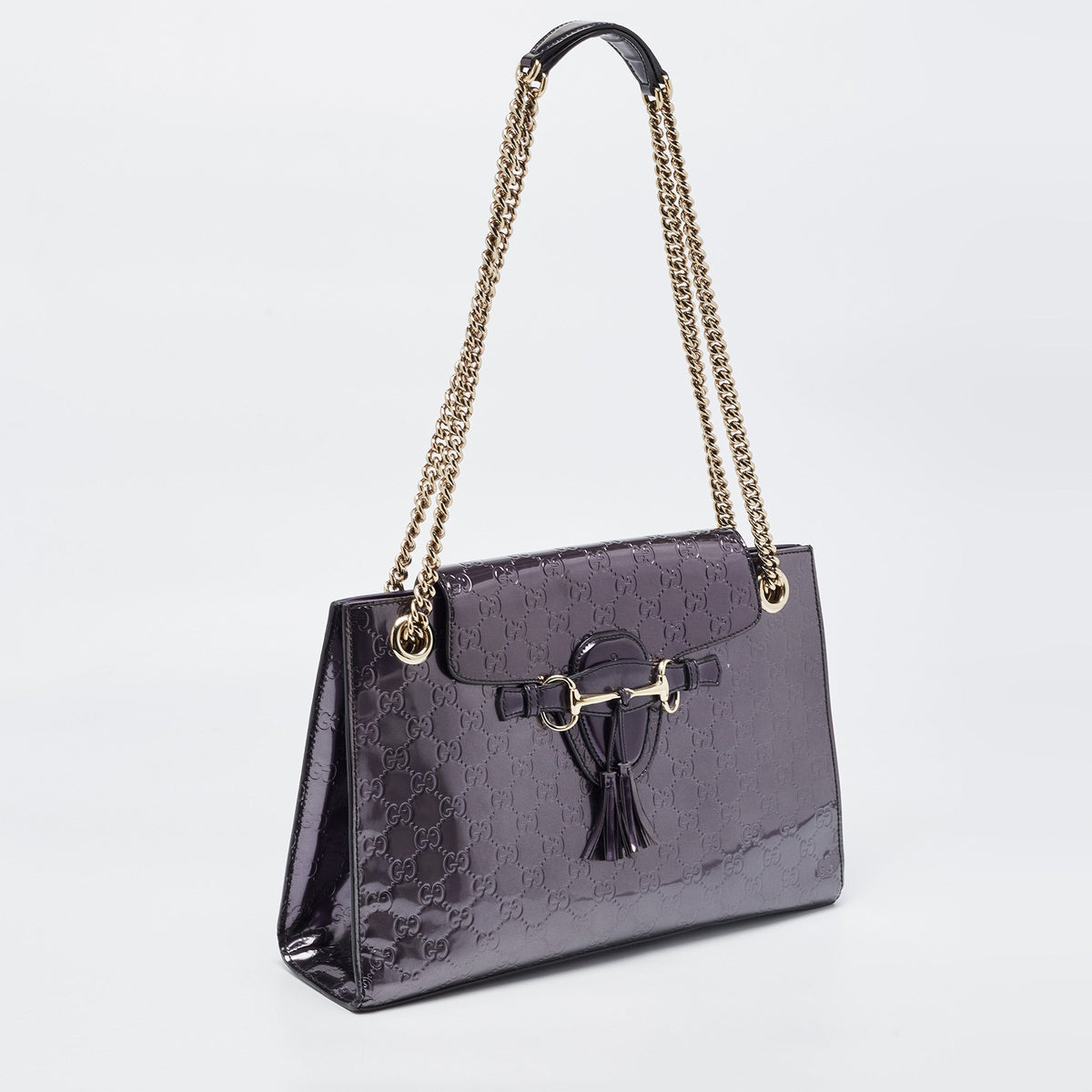 GUCCI Purple ssima Patent Leather Large Emily Chain Shoulder Bag