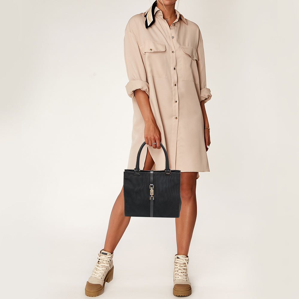 GUCCI Black Nylon and Leather Jackie O Tote
