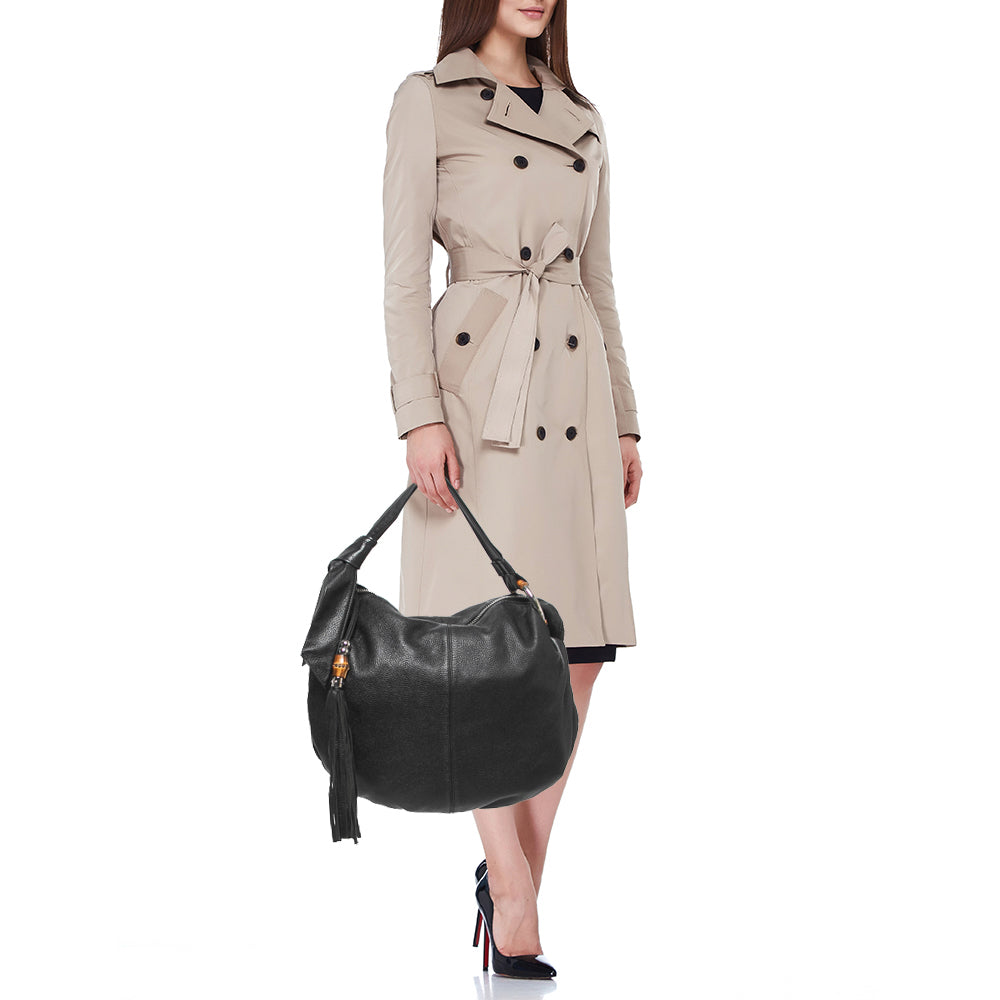 GUCCI Black Leather Medium Jungle Hobo