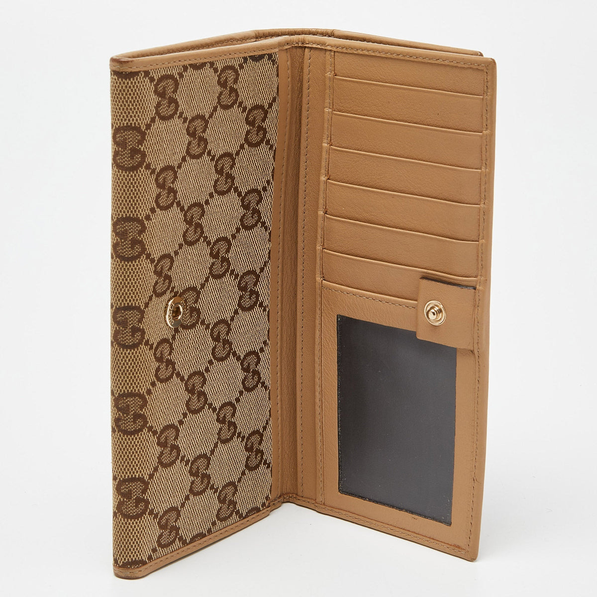 GUCCI Beige GG Canvas and Leather Flap Continental Wallet