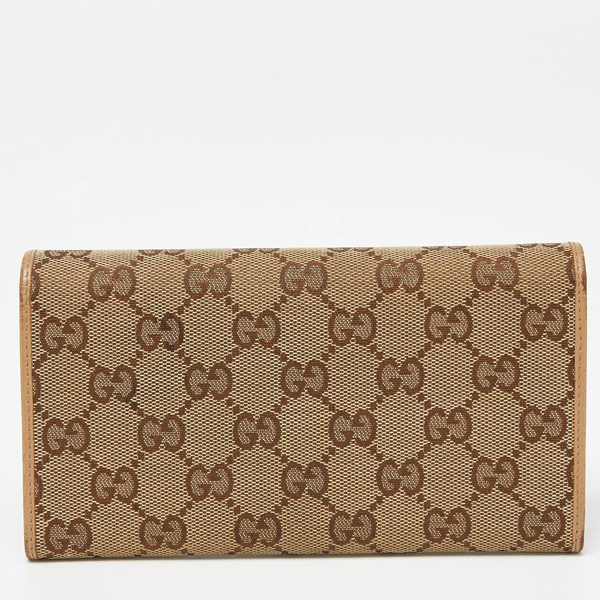 GUCCI Beige GG Canvas and Leather Flap Continental Wallet