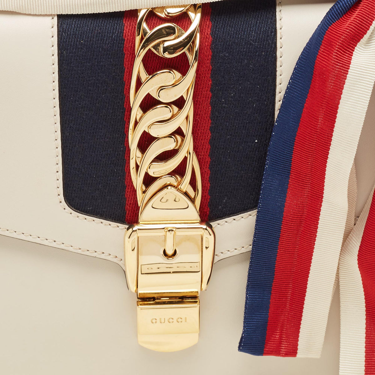 GUCCI Off White Leather Small Web Sylvie Shoulder Bag