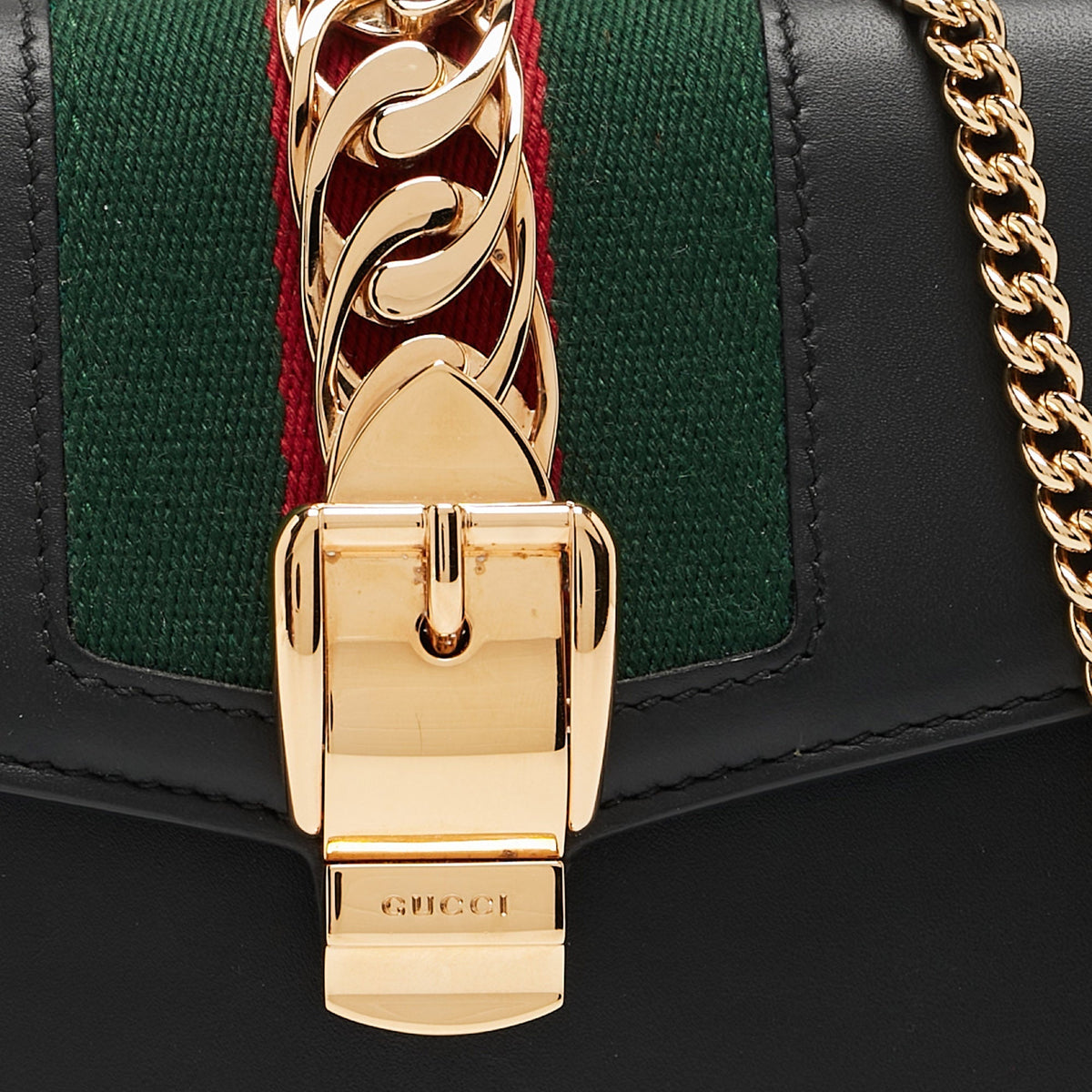 GUCCI Black Leather Super Mini Sylvie Chain Shoulder Bag