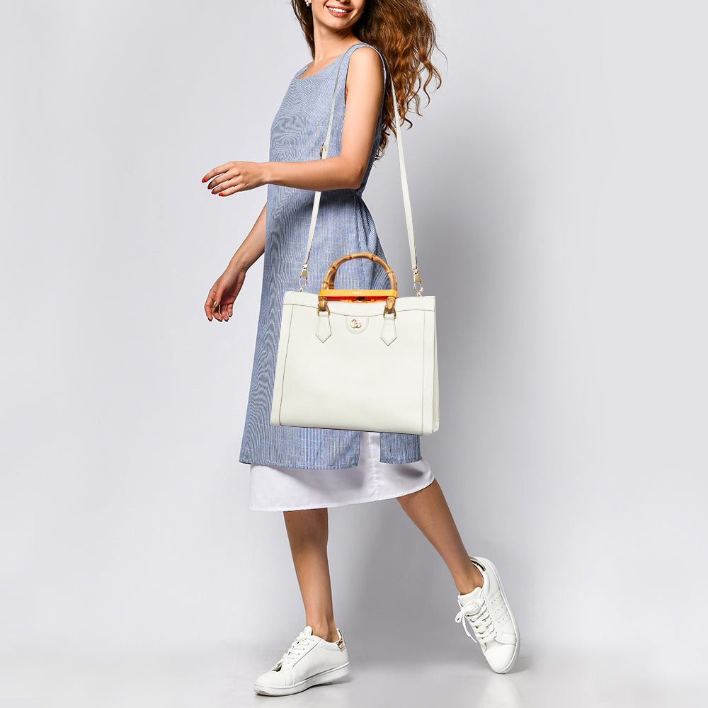 GUCCI Off White Leather Medium Diana Tote
