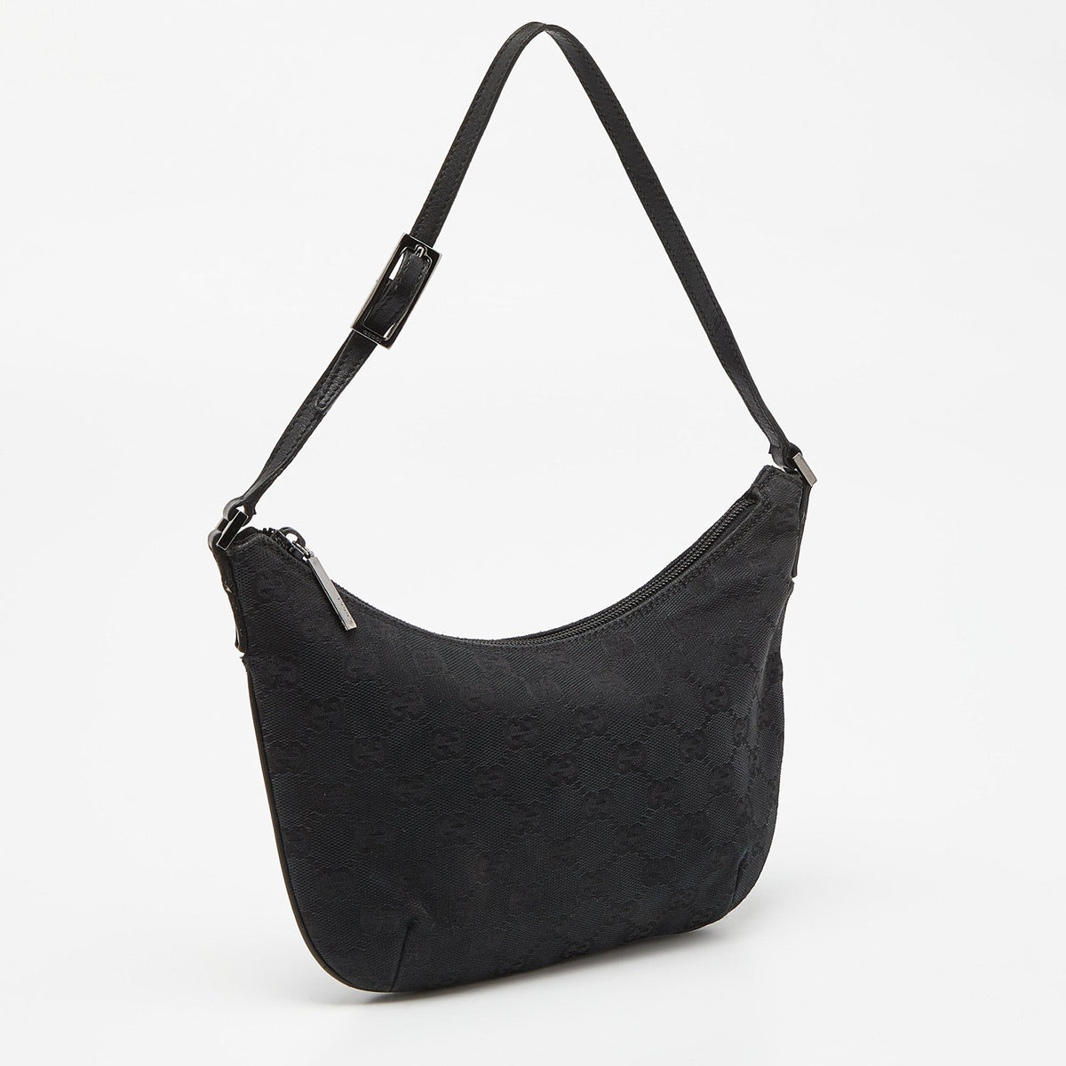 GUCCI Black GG Canvas and Leather Pochette