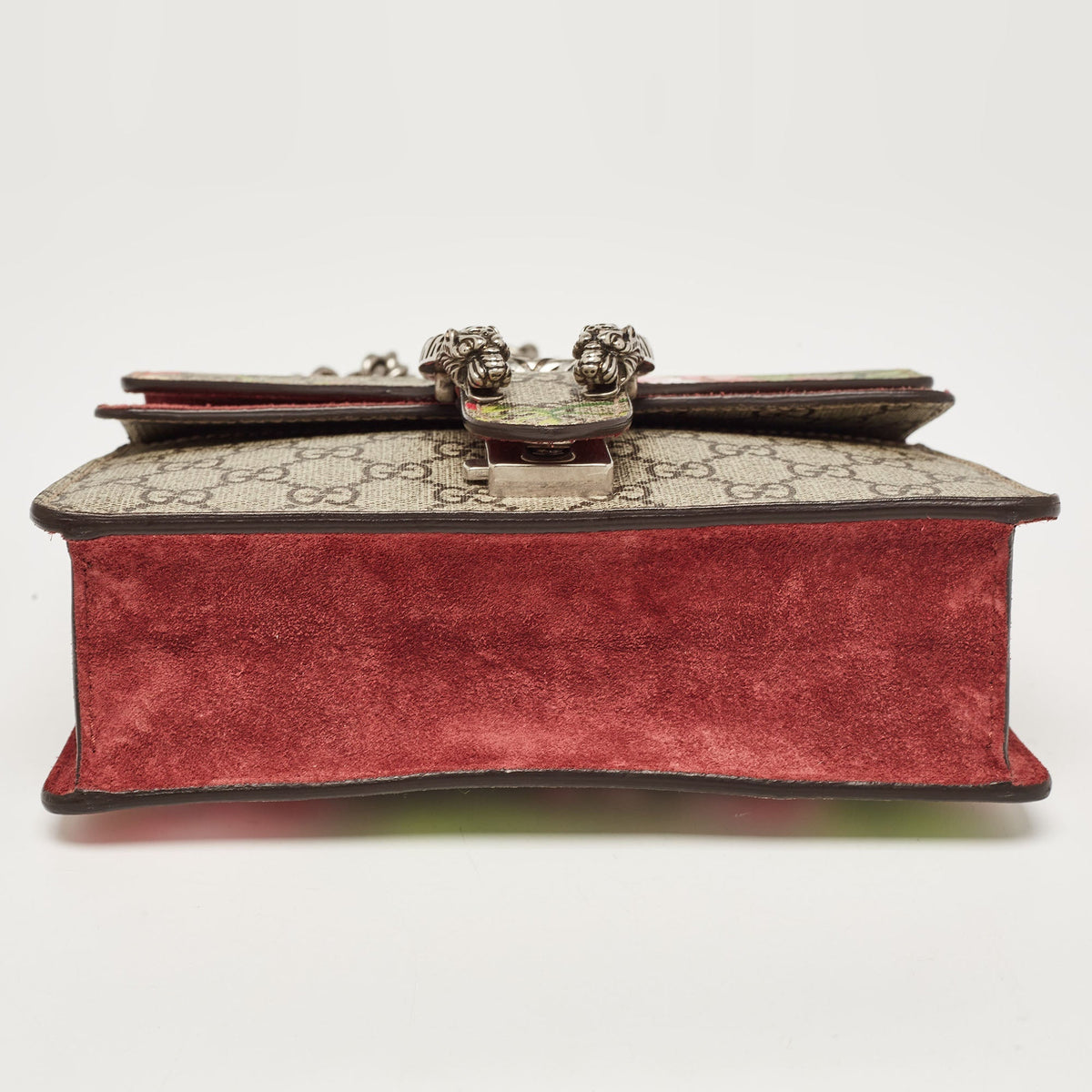 GUCCI Burgundy/Beige GG Supreme Canvas and Suede Mini Blooms Dionysus Shoulder Bag