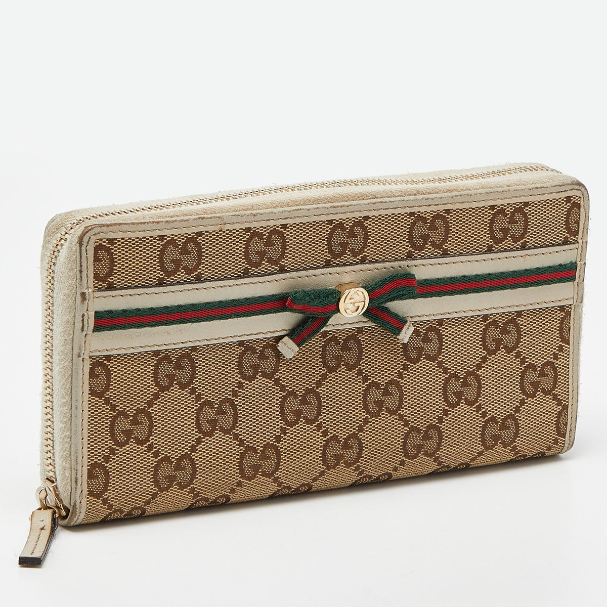 GUCCI Beige/Cream GG Canvas and Leather Princy Zip Around Wallet