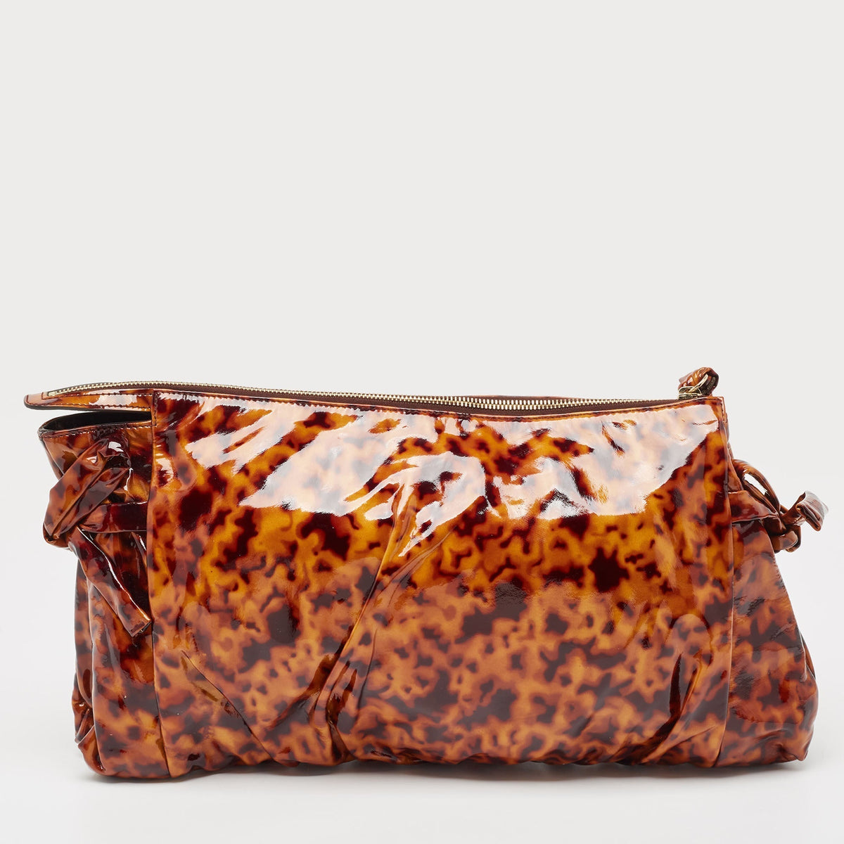 GUCCI Brown Leopard Print Patent Leather Large Hysteria Clutch