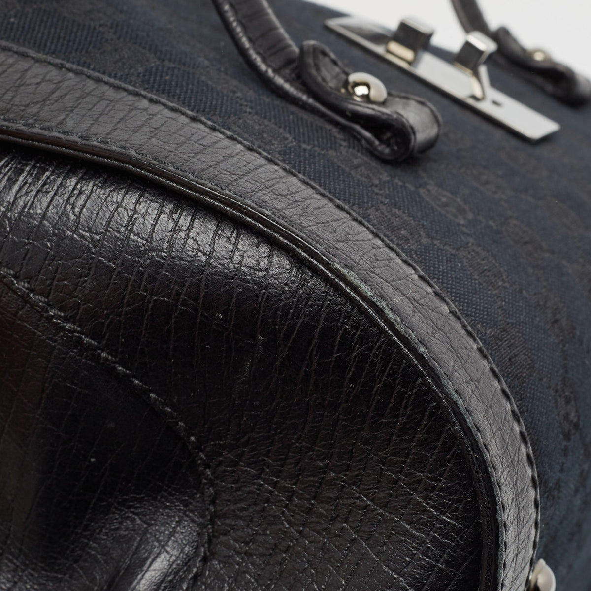 GUCCI Black GG Canvas and Leather Bamboo Bullet Satchel