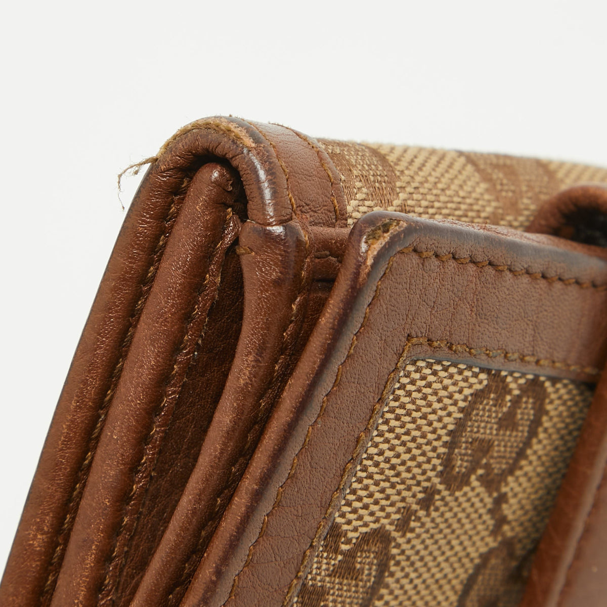 GUCCI Brown/Beige GG Canvas and Leather Bamboo Tassel Compact Wallet