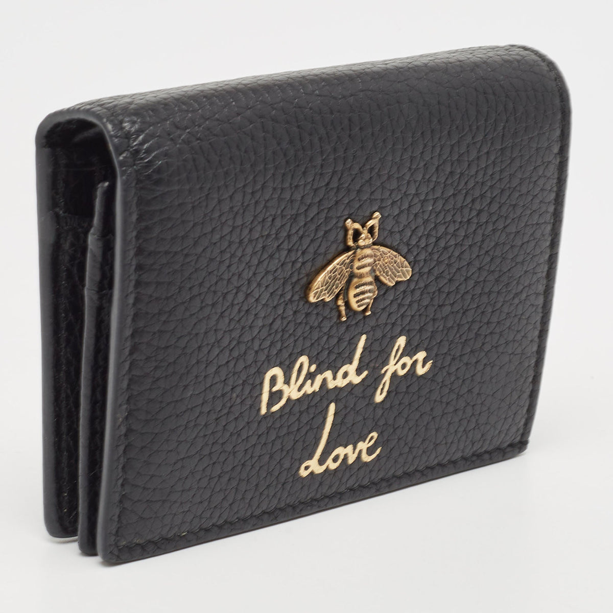 GUCCI Black Leather Bee Blind for Love Card Case