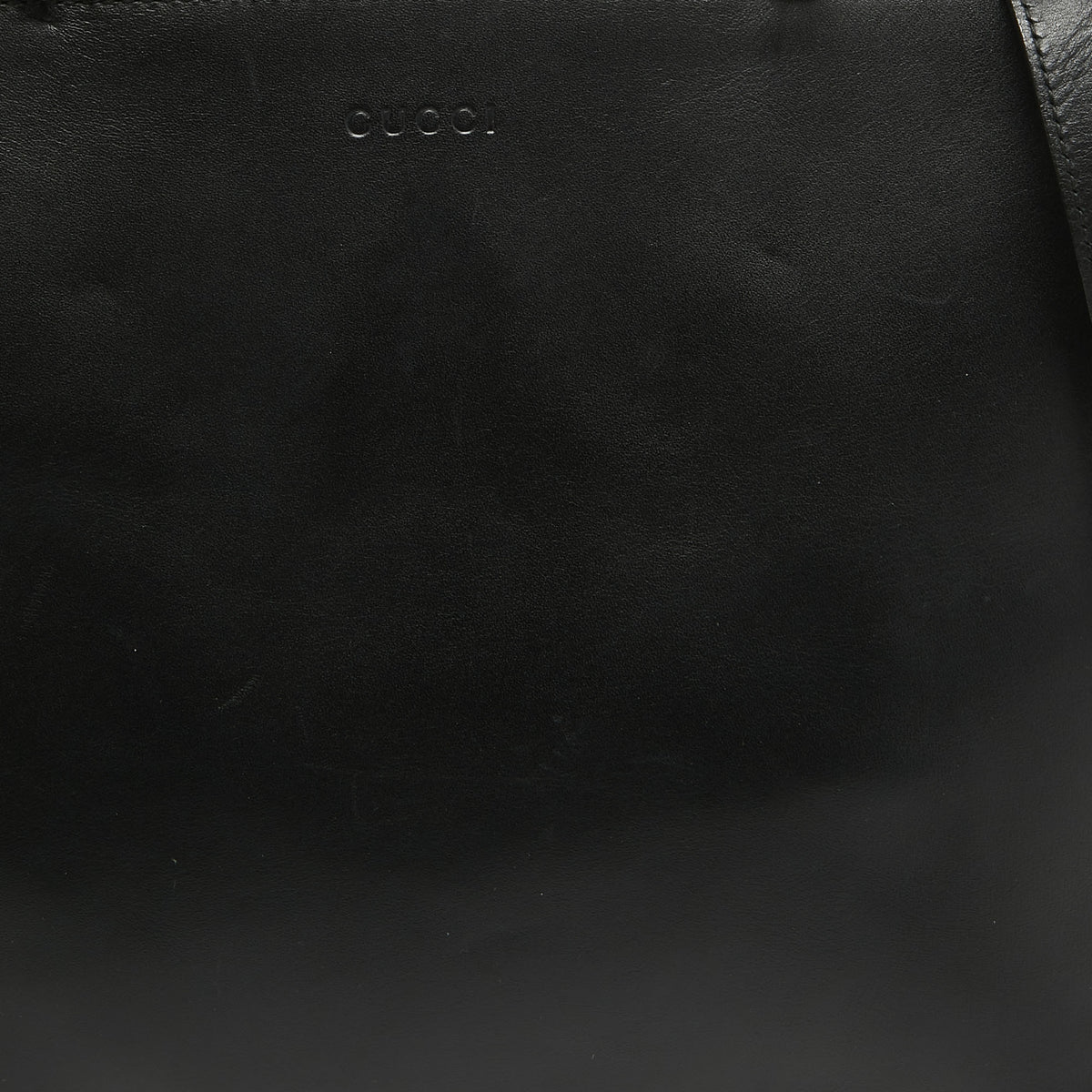 GUCCI Black Leather Bamboo Nymphaea Tote