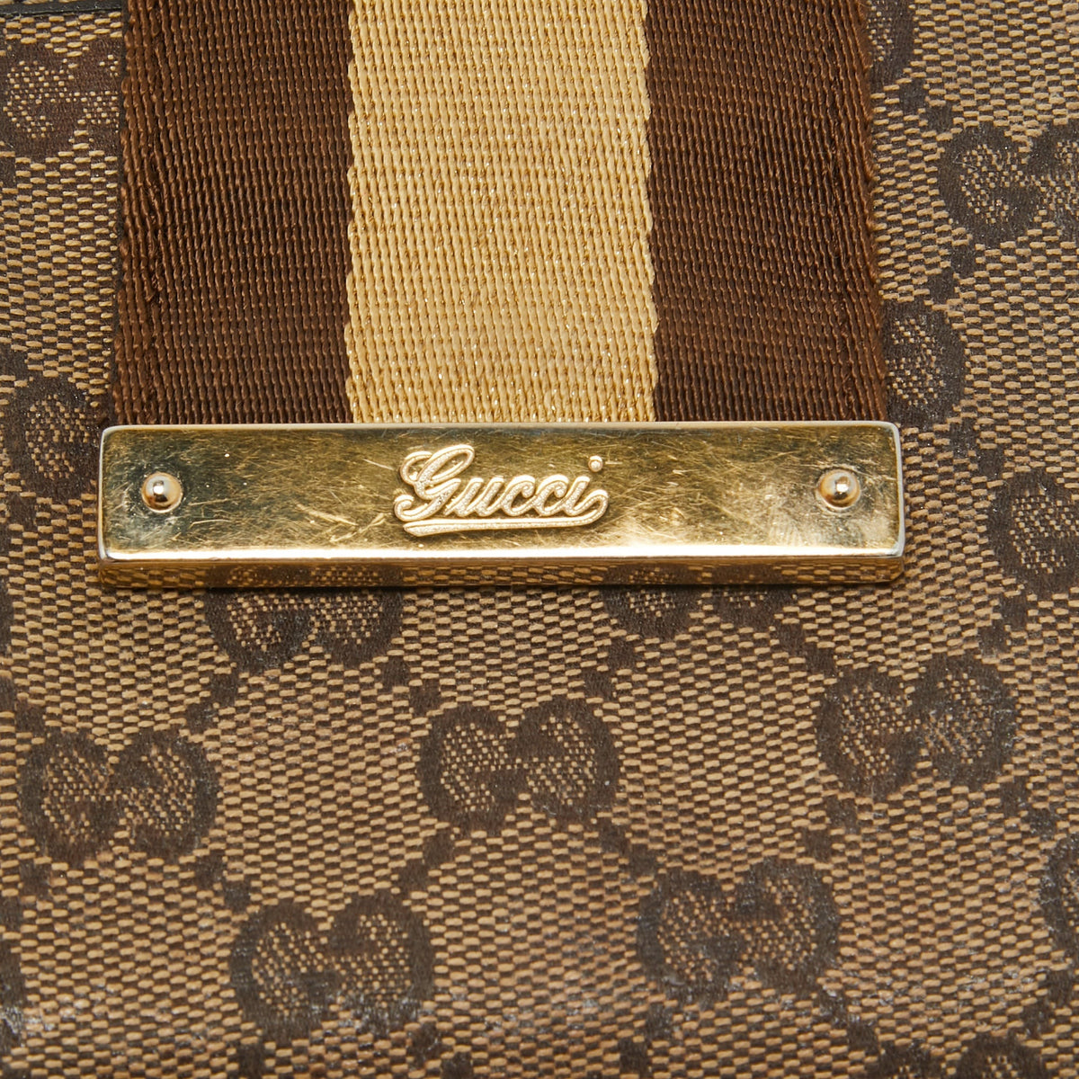 GUCCI Beige/Brown GG Supreme Canvas Web Flap French Wallet