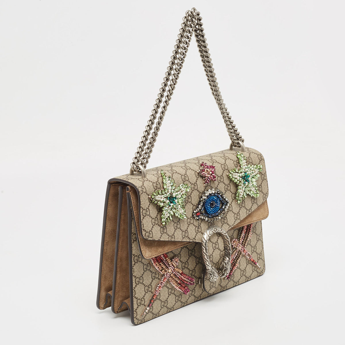 GUCCI Beige GG Supreme Canvas and Suede Medium Dubai Exclusive Dionysus Embellished Shoulder Bag