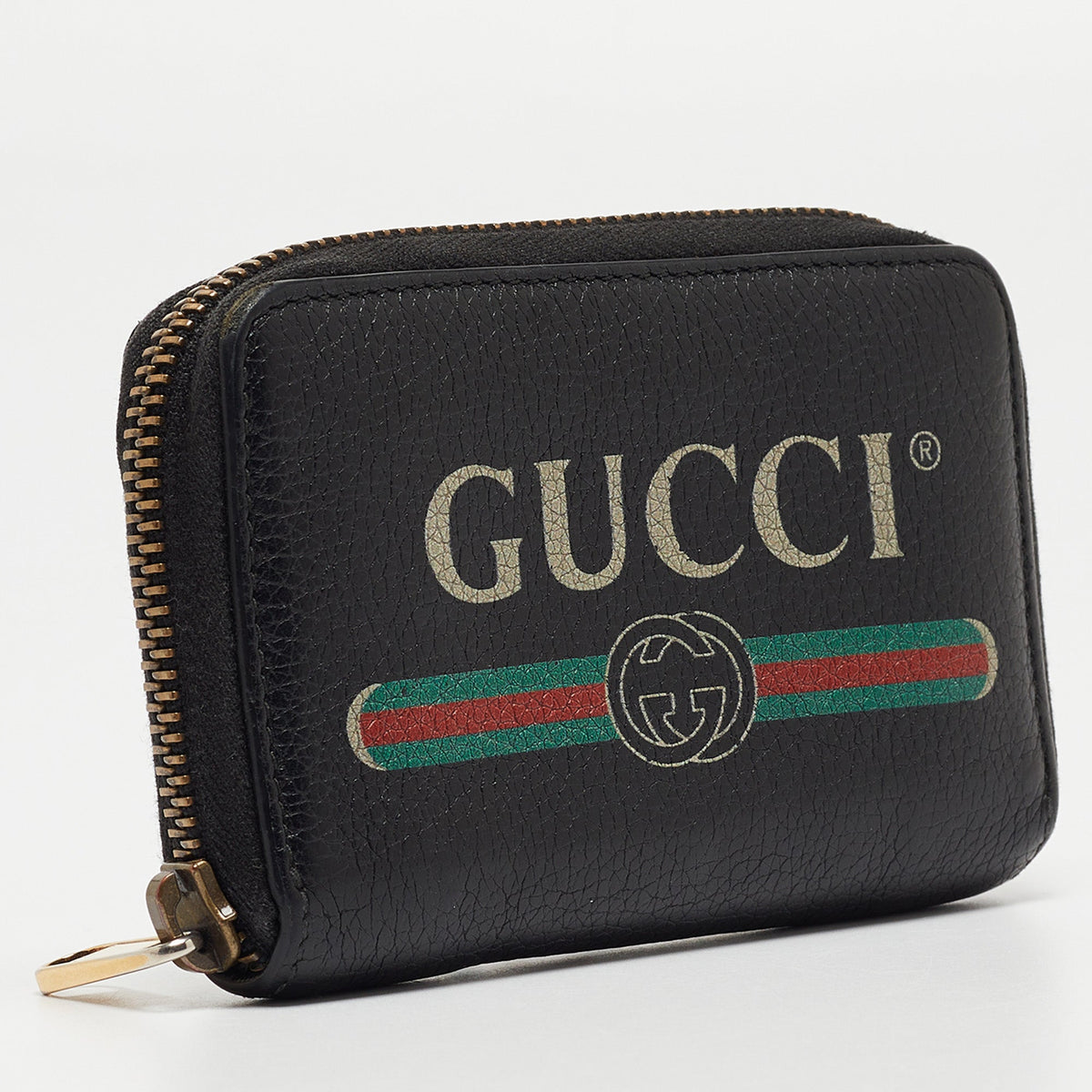 GUCCI Black Leather Logo Zip Purse