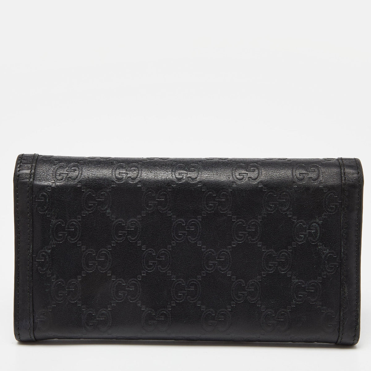 GUCCI Black ssima Leather Flap Continental Wallet