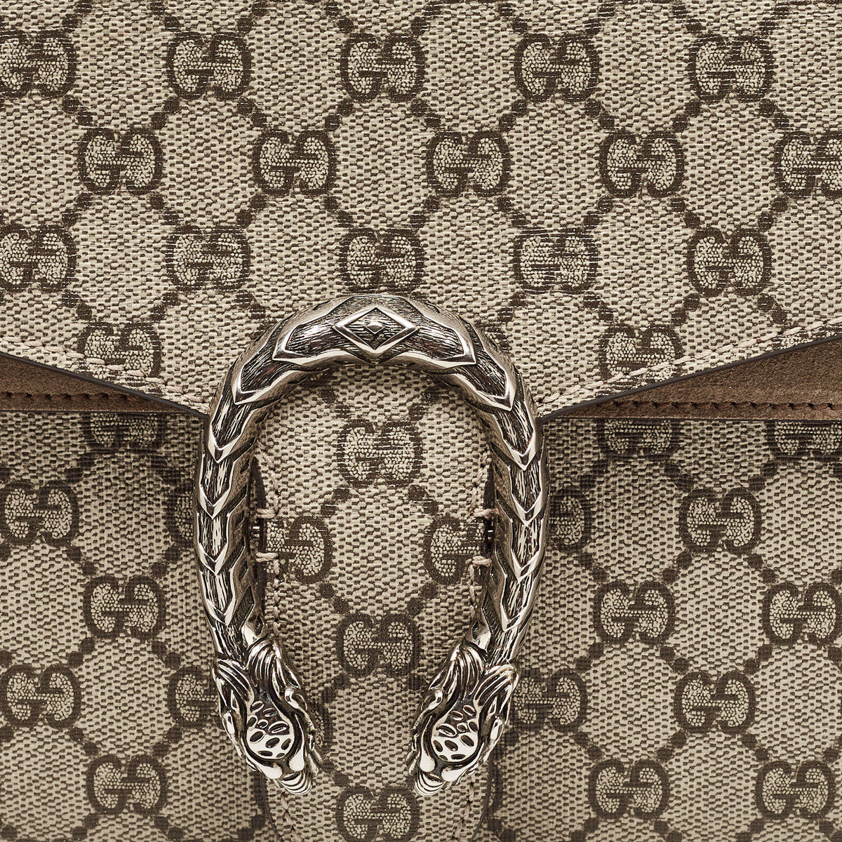 GUCCI Beige GG Supreme Canvas and Suede Small Dionysus Shoulder Bag