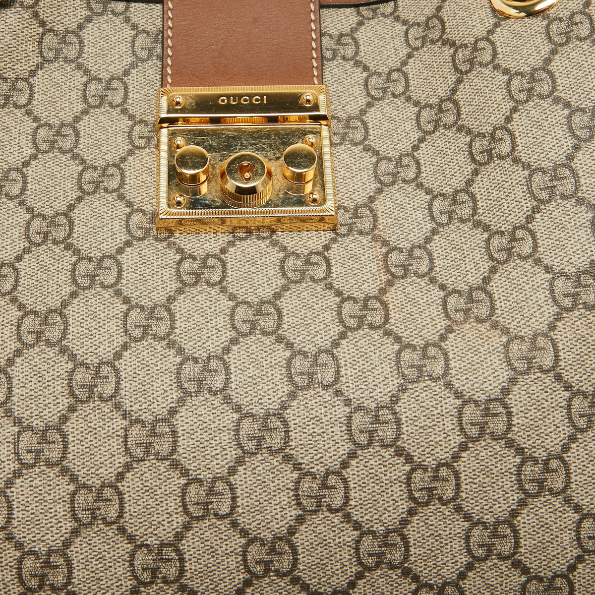GUCCI Beige/Brown GG Supreme Canvas and Leather Medium Padlock Tote