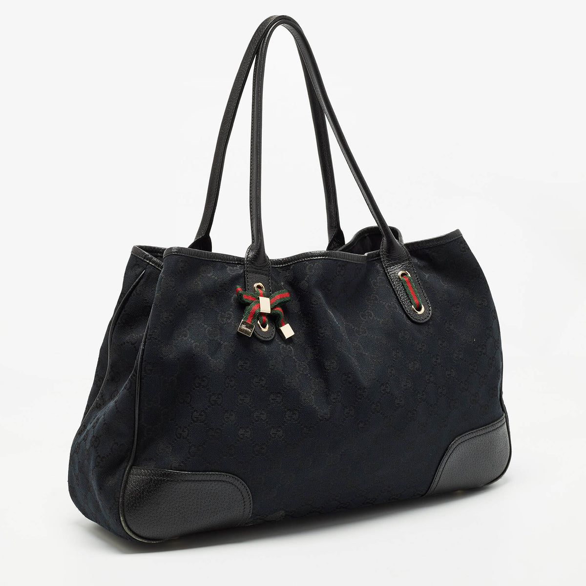 GUCCI Black GG Canvas and Leather Large Princy Tote
