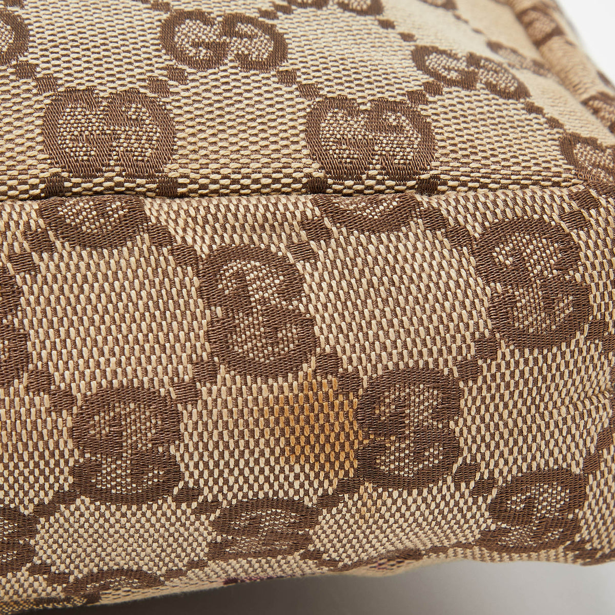 GUCCI Beige GG Canvas and Leather Clutch