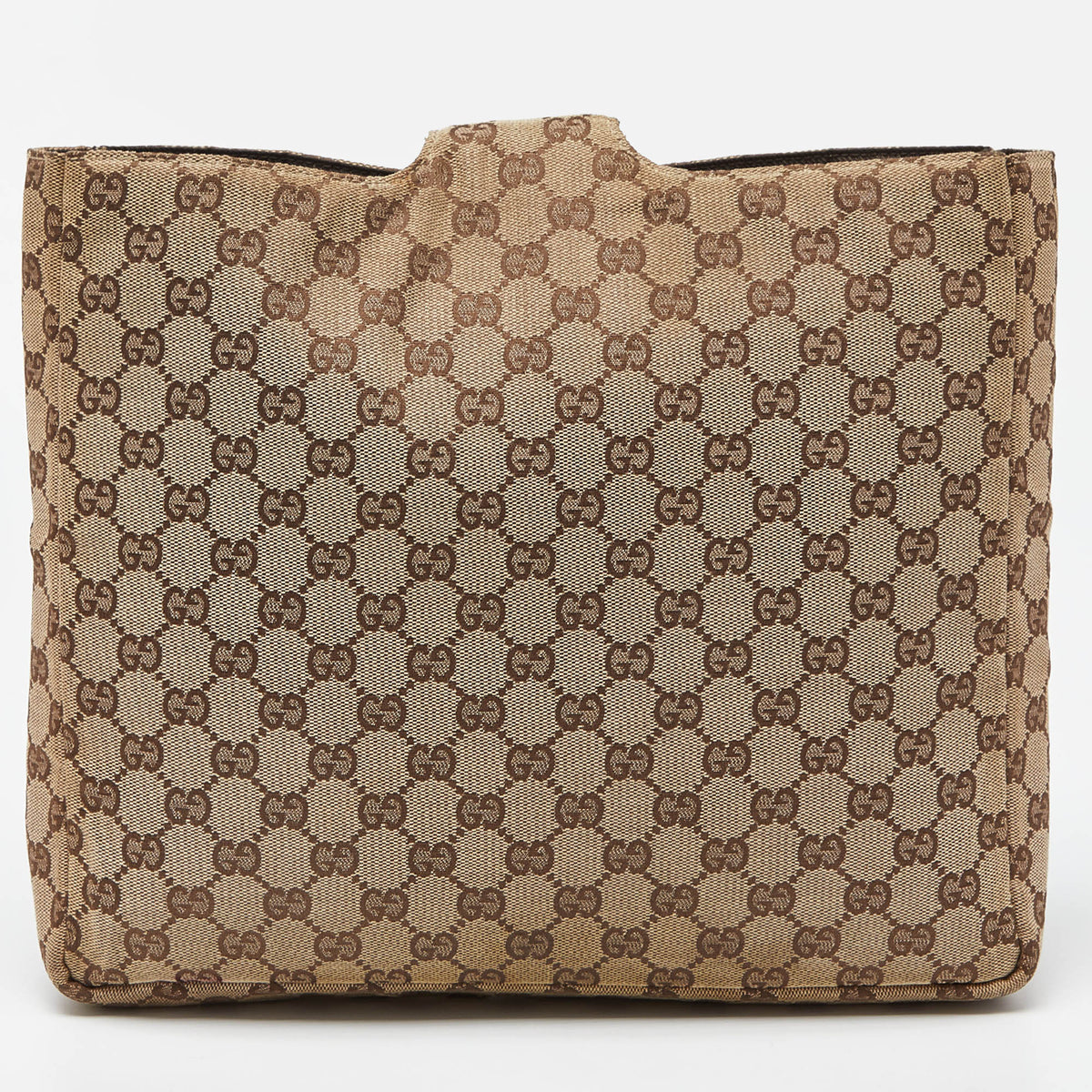 GUCCI Beige GG Canvas and Leather Clutch