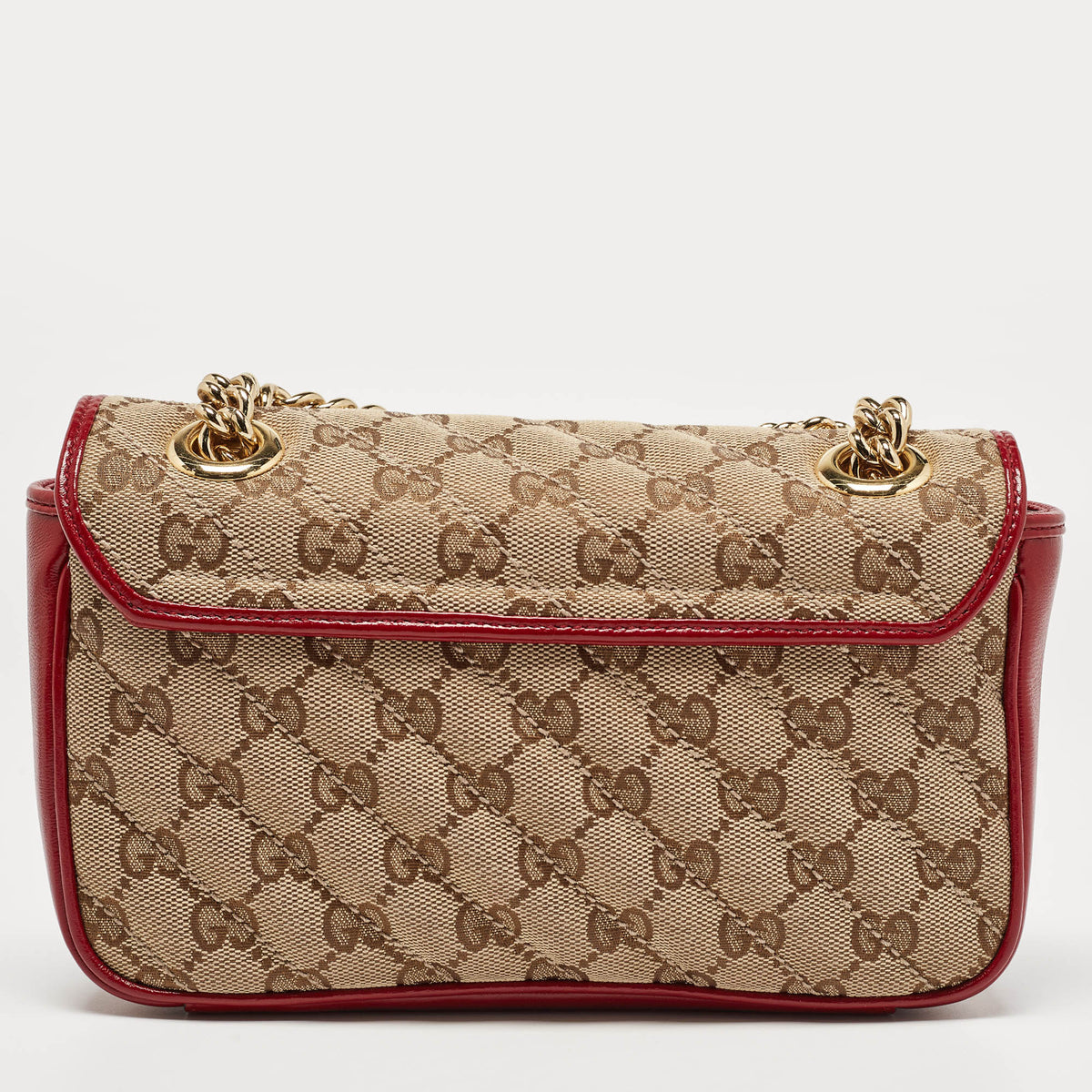 GUCCI Beige/Red Diagonal Canvas and Leather Mini GG Marmont Bag
