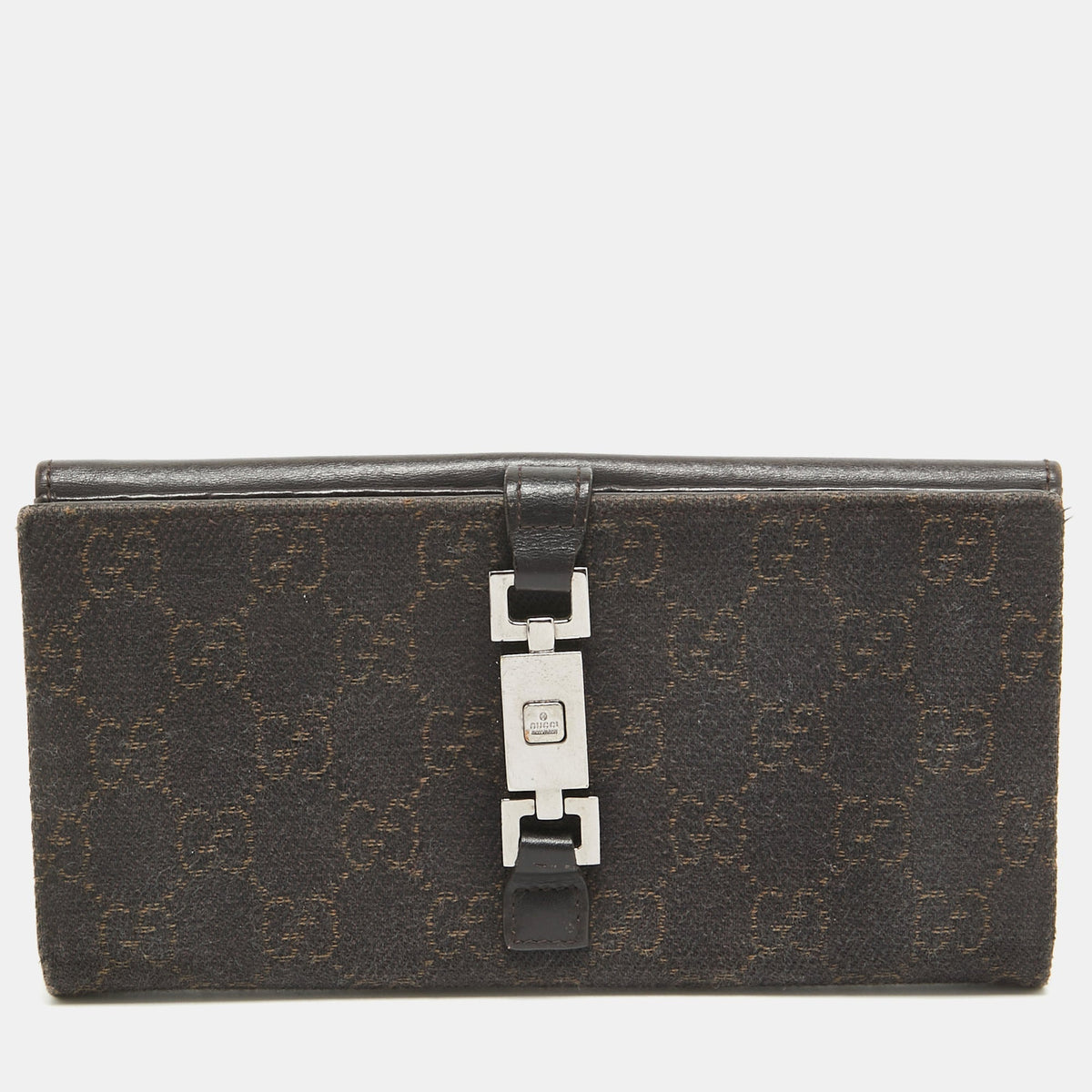 GUCCI Dark Brown GG Canvas and Leather Jackie Continental Wallet