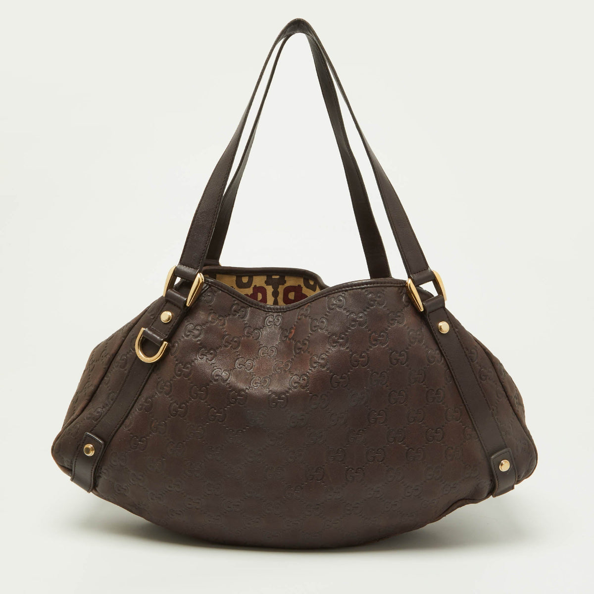 GUCCI Brown ssima Leather Medium Abbey Hobo