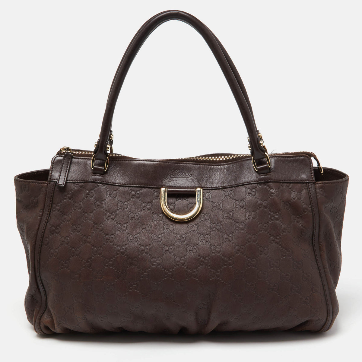 GUCCI Brown ssima Leather D Ring Tote